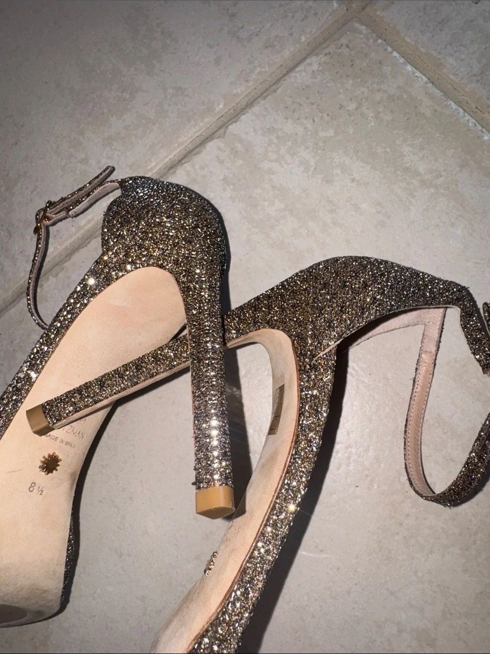 Stuart Weitzman Nudist Disco Glitter Heels Size 8.5 Like New